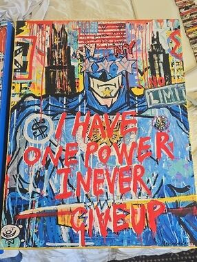 Blue Pop Art Motivational Canvas Wall Art - I Have One Power I Never Give Up.